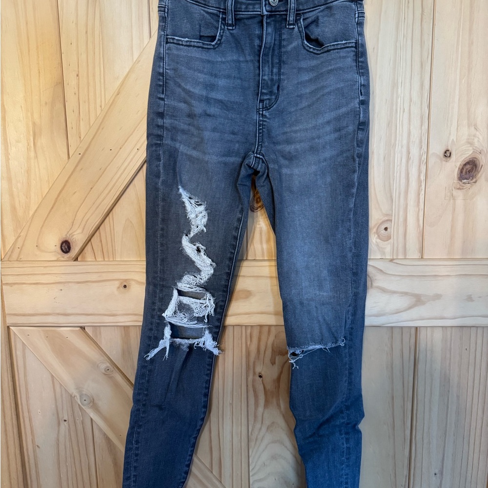 American Eagle Outfitters High Rise Charcoal Distressed Jeans